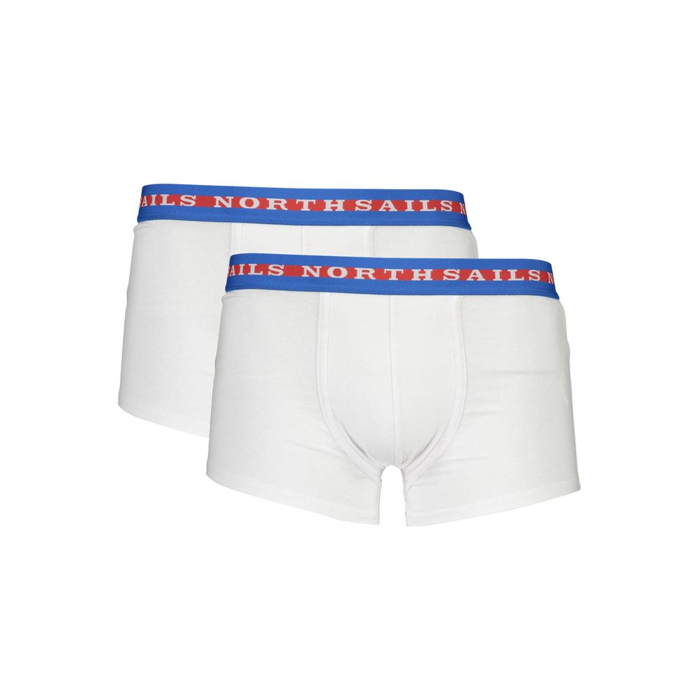 North Sails White Cotton Men Boxer with bi-color elastic waistband, featuring a North Sails logo, offering comfort and style.