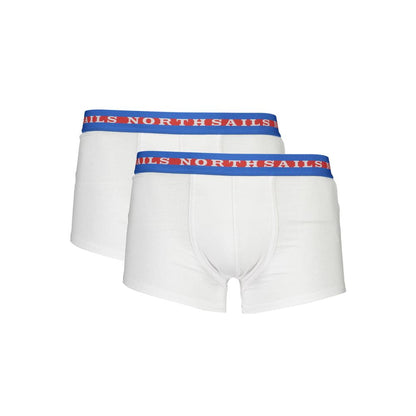 North Sails White Cotton Men Boxer with bi-color elastic waistband, featuring a North Sails logo, offering comfort and style.