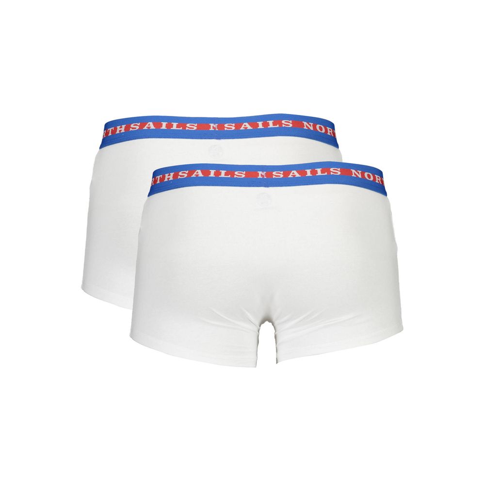 North Sails White Cotton Men Boxer set with bi-color elastic waistband and logo