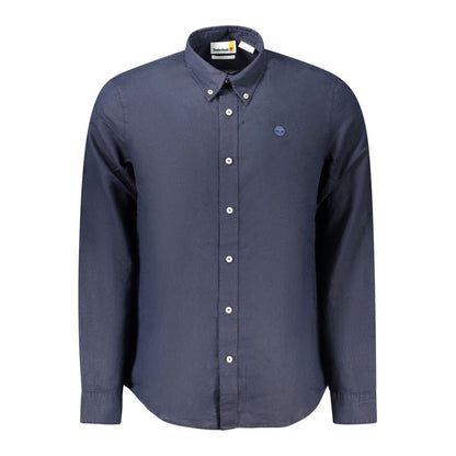 Timberland Blue Cotton Shirt, long sleeved, slim fit, button down collar, embroidery logo, ideal for casual or formal wear.