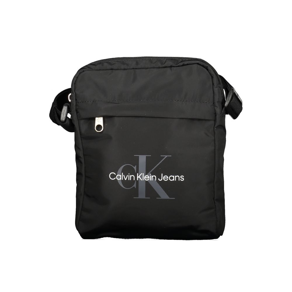 Calvin Klein Black Polyester Men Shoulder Bag with adjustable strap and external pocket, perfect for stylish organization.