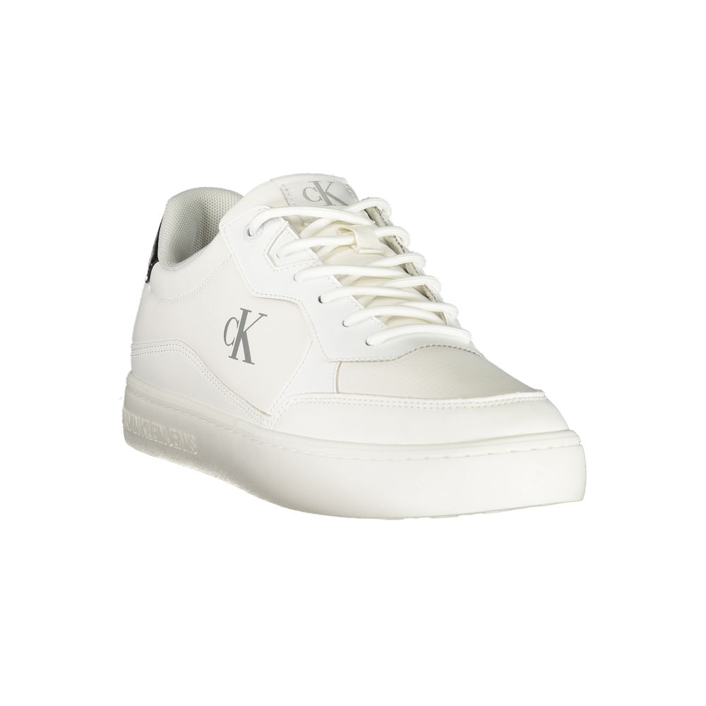 Calvin Klein White Polyester Men Sneaker with removable footbed and CK logo, showcasing sleek design in white with black accents.