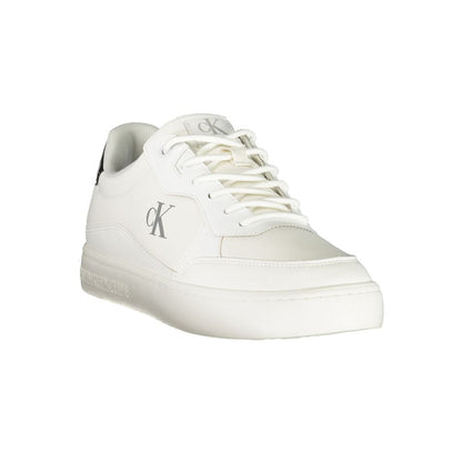 Calvin Klein White Polyester Men Sneaker with removable footbed and CK logo, showcasing sleek design in white with black accents.