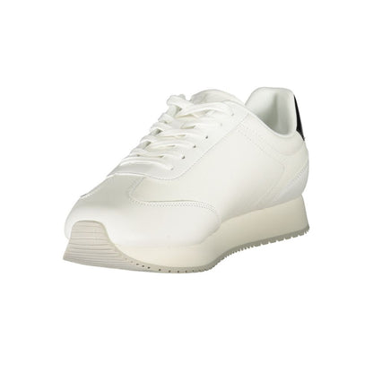Calvin Klein White Leather Men Sneaker with sleek design and comfort cushioning.