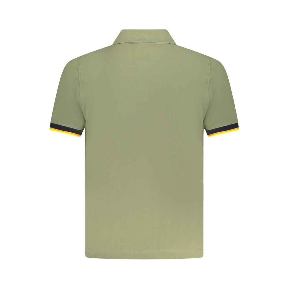 Back view of K-WAY Green Cotton Polo Shirt with short sleeves, 2 buttons, contrasting details, application, and logo.