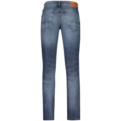 Tommy Hilfiger Blue Cotton Men Jeans, back view highlighting washed effect and embroidery.