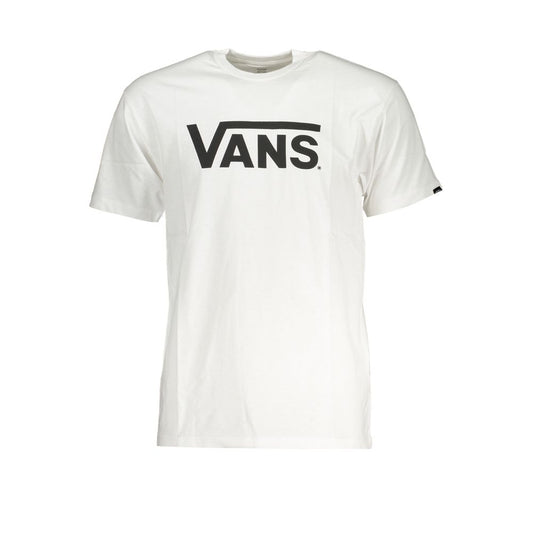 Vans White Cotton Men T-Shirt with bold Vans logo in black, perfect for casual and stylish everyday wear.