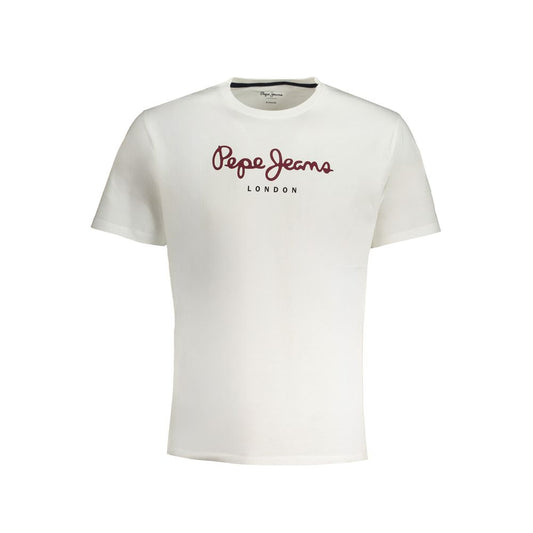Pepe Jeans White Cotton T-Shirt - short sleeved, regular fit, crew neck with logo print, made from 100% sustainable cotton.