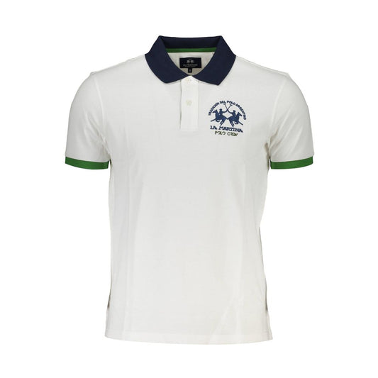 La Martina White Cotton Men Polo Shirt with embroidered logo and contrasting details for casual sophistication.