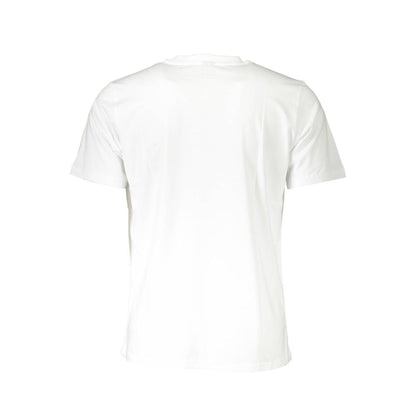 Back view of North Sails White Cotton Men T-Shirt, short sleeve with crew neck, showcasing premium fabric and bold logo appliqué.