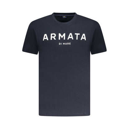 Armata Di Mare Blue Cotton Men T-Shirt featuring bold logo design, short sleeves, and nautical style for modern voyagers.