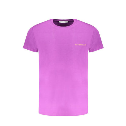 Alt Tag: Trussardi Purple Cotton T-Shirt with logo, short sleeved and crew neck design, perfect for casual wear.