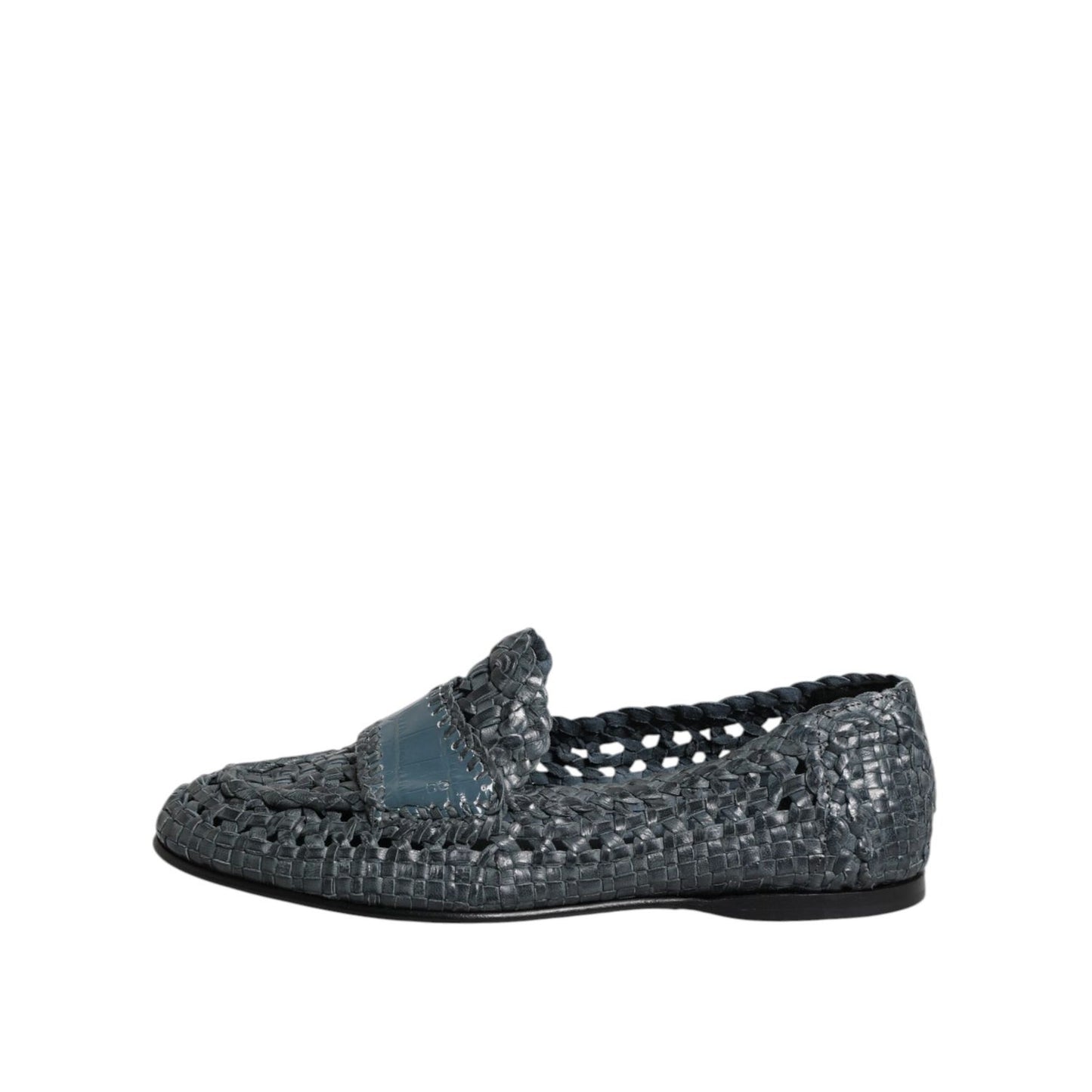 Dolce & Gabbana Blue Woven Leather Slip On Loafers Shoes