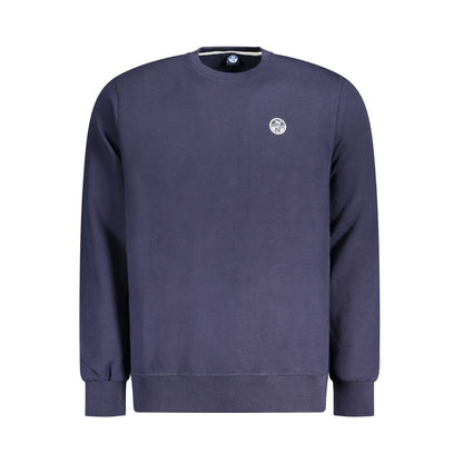 North Sails Blue Cotton Men Sweater, stylish crew neck sweatshirt, brushed texture, bold logo, premium quality cotton.