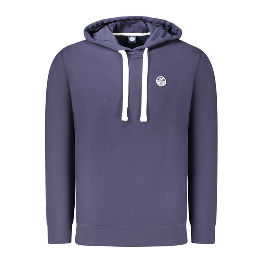North Sails Blue Cotton Men Sweater with hood, brushed texture, and bold logo for casual style and comfort.