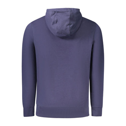 Back view of North Sails Blue Cotton Men Sweater, featuring a hoodie, soft plush cotton, ideal for casual wear.