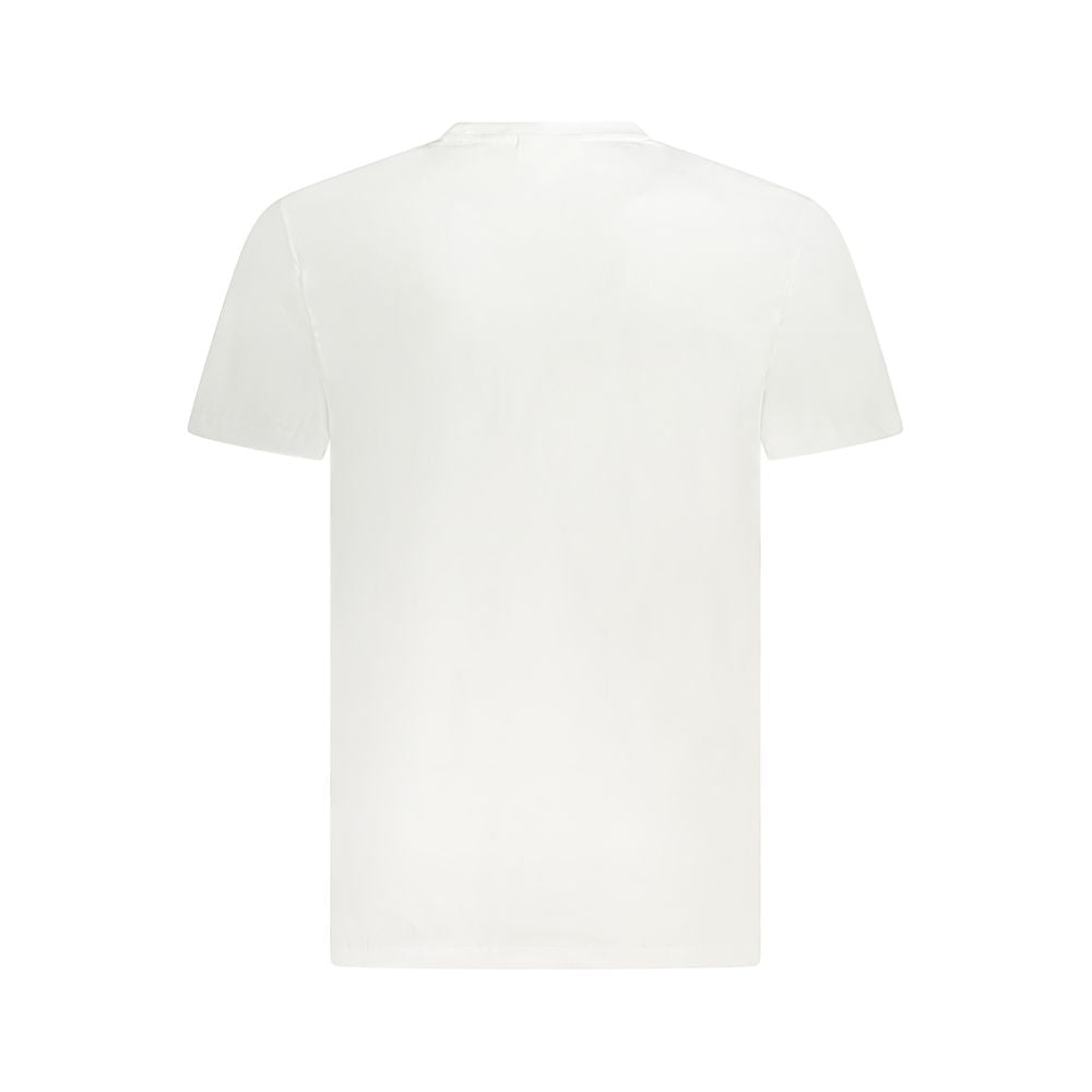 Calvin Klein White Cotton T-Shirt with short sleeves, crew neck, and embroidered logo seen from the back.