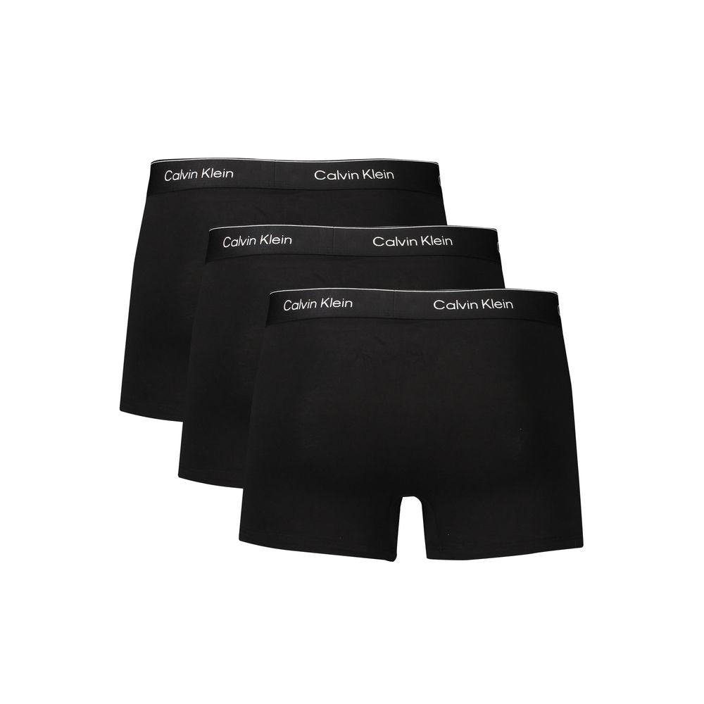 Calvin Klein Black Cotton Men Underwear tri-pack featuring black boxer briefs with logo elastic waistband.