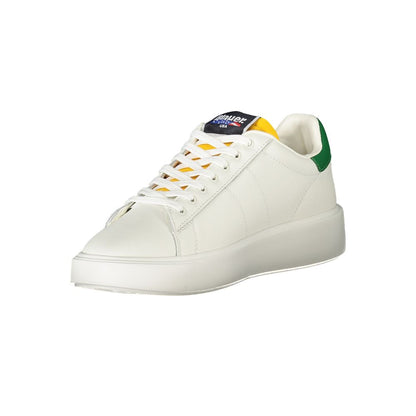 Blauer White Leather Men Sneaker with green accents and dynamic design featuring comfort and style for casual wear.