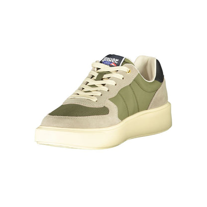 Blauer Green Leather Men Sneaker with contrasting details, featuring durability and comfort in sports style footwear.