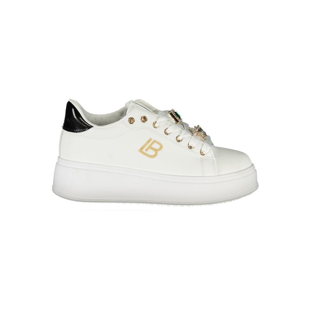 Laura Biagiotti White Synthetic Women Sneaker with rhinestone embellishments and 4 cm wedge for style and comfort