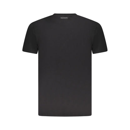 Trussardi Black Cotton Men T-Shirt featuring a sleek back view with logo detail, perfect for elegant urban fashion.