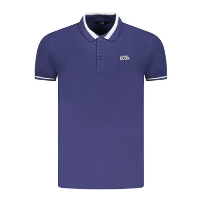 Cavalli Class Blue Cotton Men Polo Shirt with classic three-button design and contrasting details.