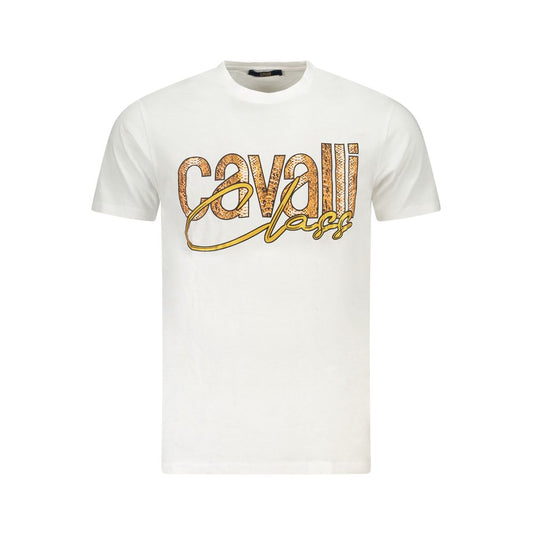Cavalli Class White Cotton Men T-Shirt with signature logo and chic design, perfect for modern fashion enthusiasts seeking style and comfort.