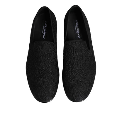 Dolce & Gabbana Black Jacquard Slip On Loafers Formal Shoes