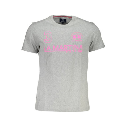 La Martina Brown Cotton Men T-Shirt with crew neck and iconic print for stylish casual wear.