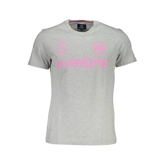 La Martina Brown Cotton Men T-Shirt with crew neck and iconic print for stylish casual wear.