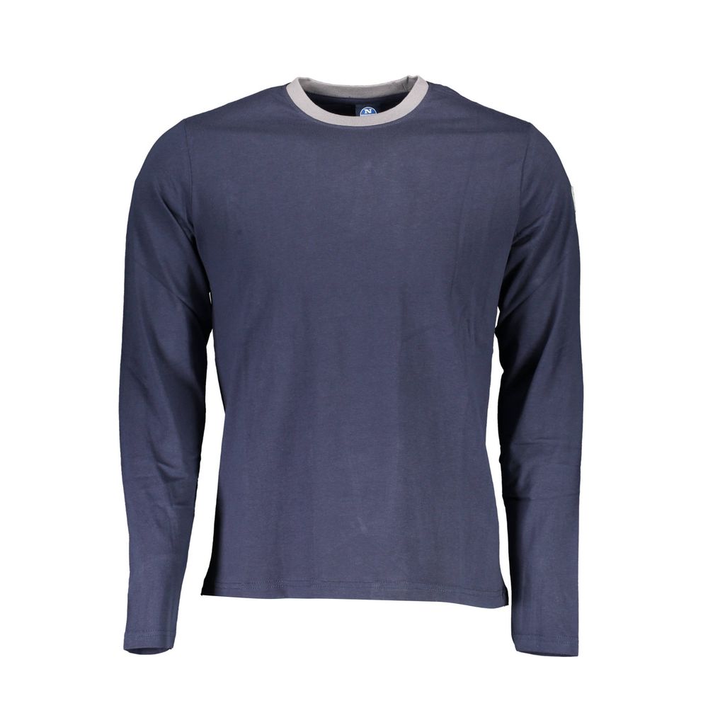 North Sails Blue Cotton Men T-Shirt, long sleeve with contrasting details and bold logo, crafted for comfort and luxury.