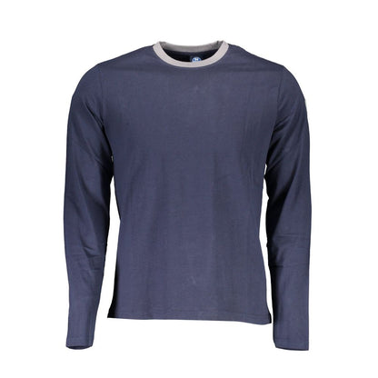 North Sails Blue Cotton Men T-Shirt, long sleeve with contrasting details and bold logo, crafted for comfort and luxury.