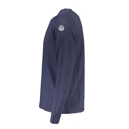 North Sails Blue Cotton Men T-Shirt with long sleeves and logo on shoulder, made from premium cotton for comfort and durability.