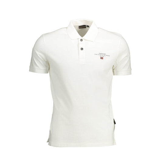 Napapijri White Cotton Men Polo Shirt with logo and embroidery, featuring a two-button placket, combining elegance and durability.