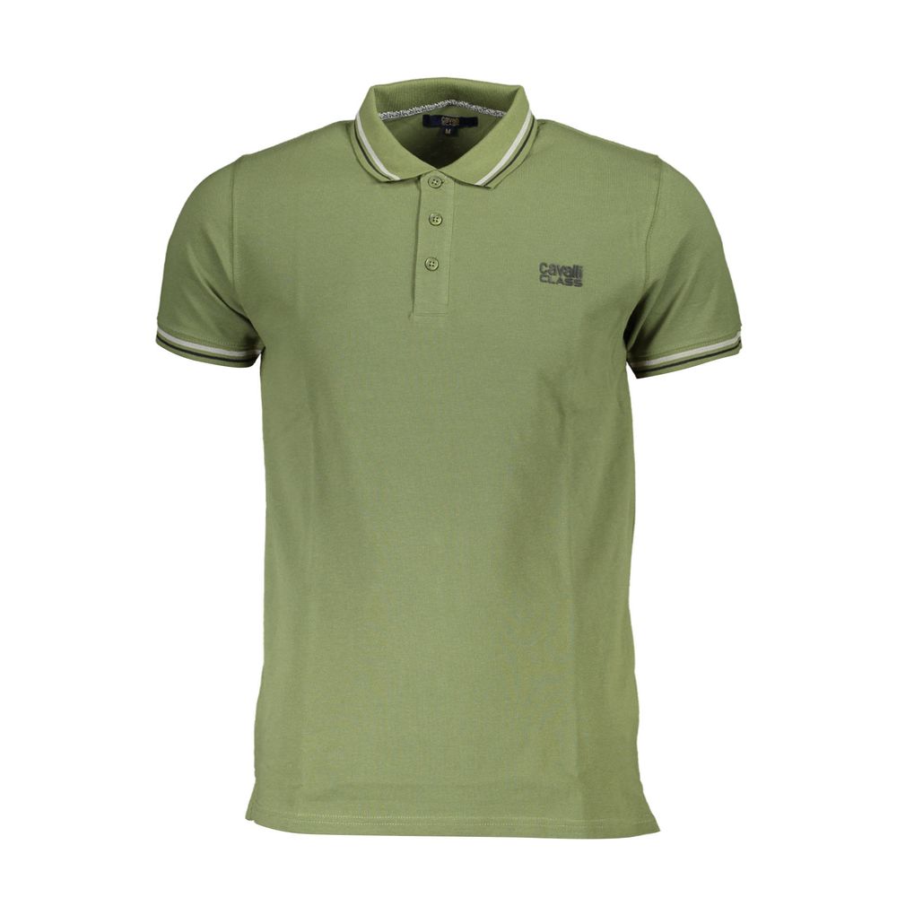 Cavalli Class Green Cotton Men Polo Shirt
