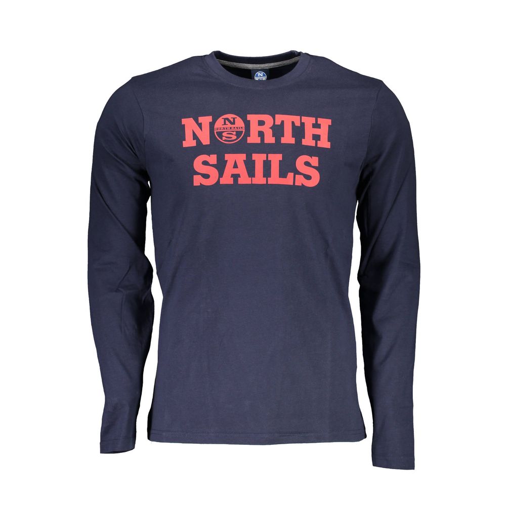 North Sails Blue Cotton Men T-Shirt, long-sleeved with logo, maritime fashion elegance
