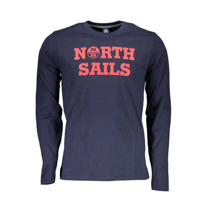 North Sails Blue Cotton Men T-Shirt, long-sleeved with logo, maritime fashion elegance