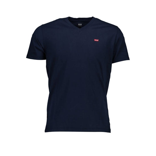 Levi's Blue Cotton Men T-Shirt with V-neck and logo displayed, made from pure cotton, offering comfort and style, perfect for casual wear.