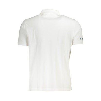 Back view of La Martina White Cotton Men Polo Shirt showcasing short sleeves and classic design.