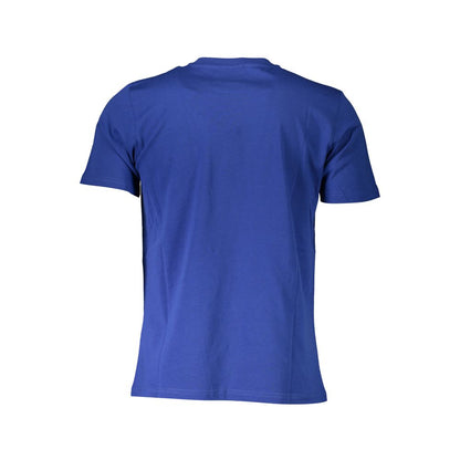 Back view of North Sails Blue Cotton Men T-Shirt showcasing premium cotton fabric and sharp blue hue.
