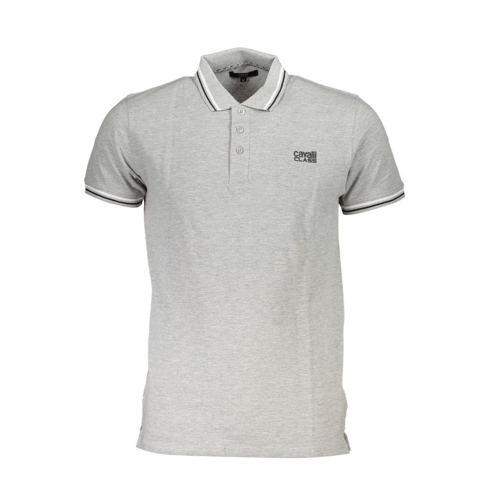 Cavalli Class Brown Cotton Men Polo Shirt with iconic logo, short sleeves, and three-button placket, ideal for luxury and comfort.