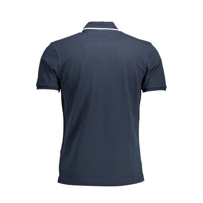 Back view of La Martina Blue Cotton Men Polo Shirt showcasing classic design and premium fabric.