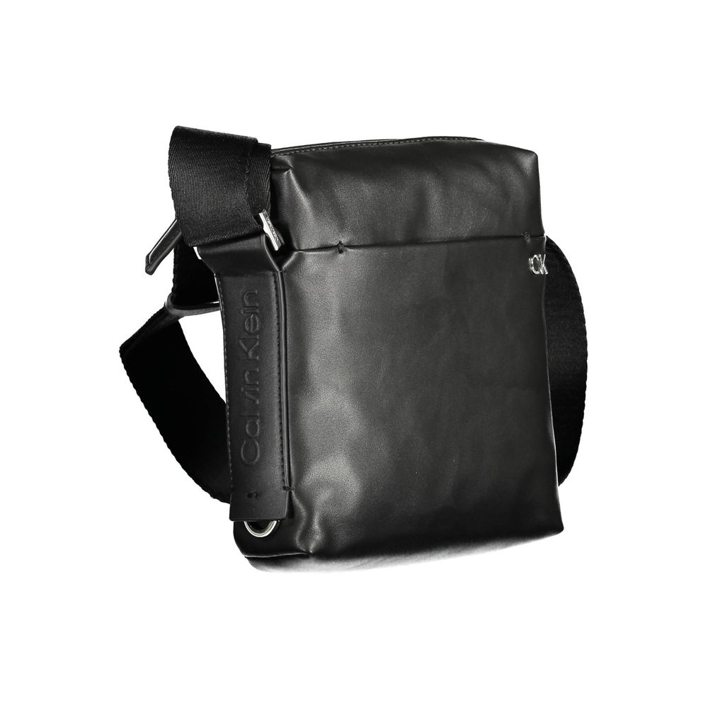 Calvin Klein Black Polyester Men Shoulder Bag with adjustable strap and logo, featuring eco-friendly materials and sleek design.