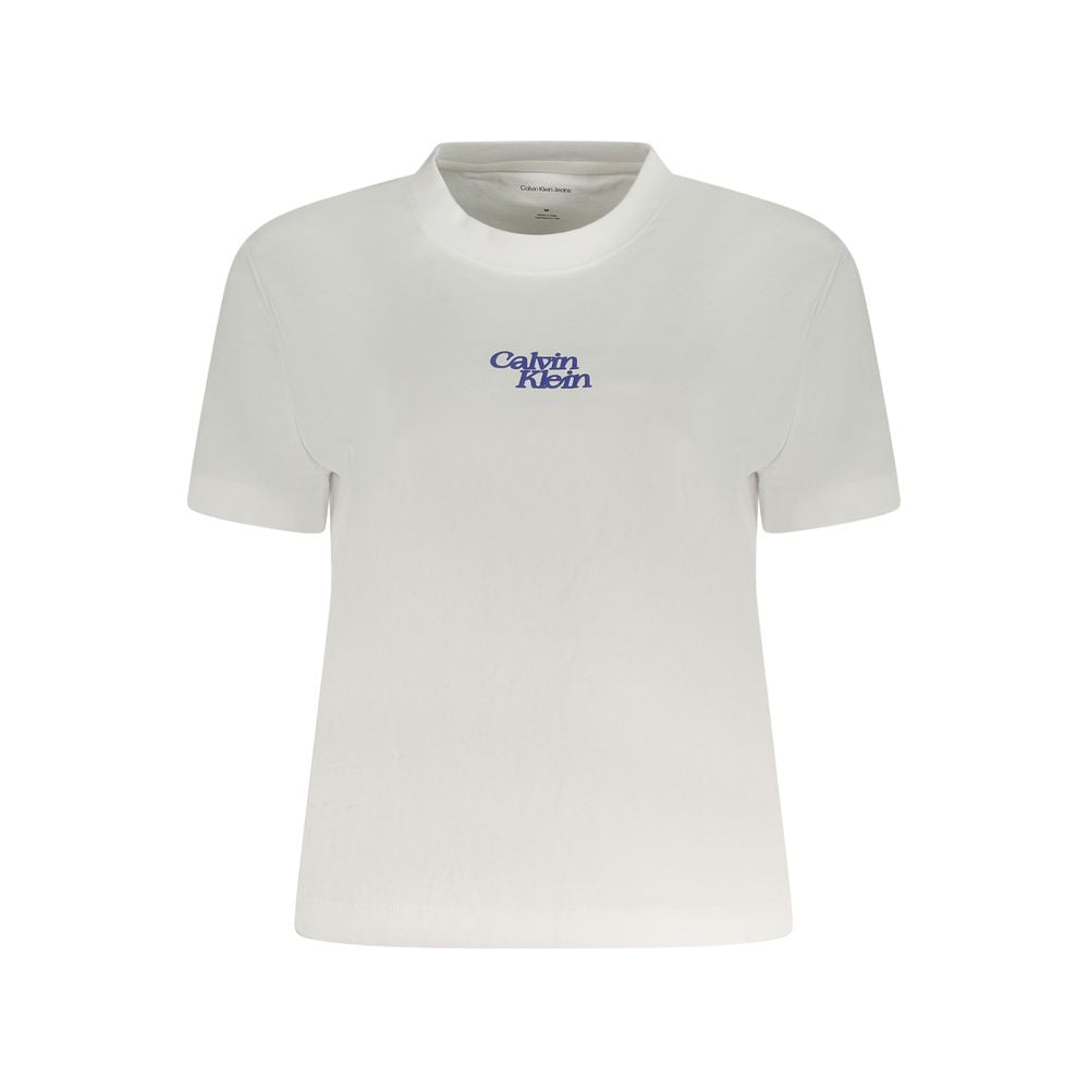 Calvin Klein White Cotton Women T-Shirt with crew neck and logo print, offering casual sophistication and comfort.