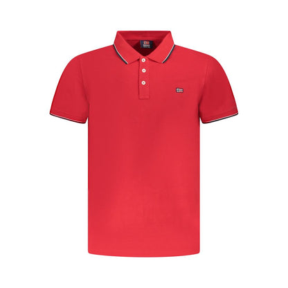 Norway 1963 Red Cotton Polo Shirt with short sleeves, three buttons, contrasting details, and logo application.