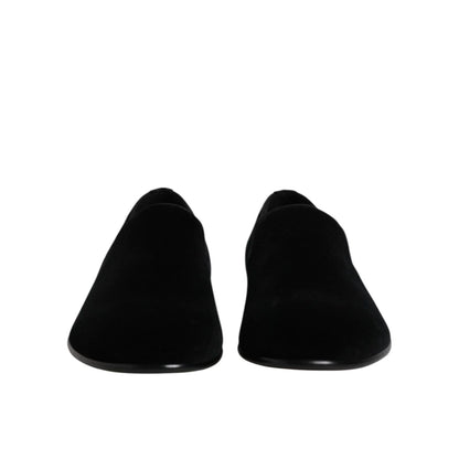 Dolce & Gabbana Black Velvet Slip On Loafers Formal Shoes