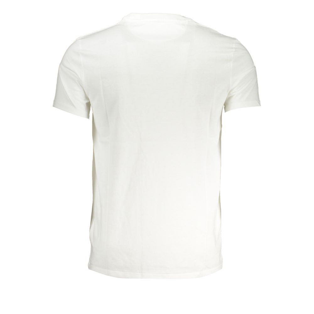 Back view of Timberland White Cotton Men T-Shirt showcasing slim-fit design and crew neck, ideal for versatile casual wear.