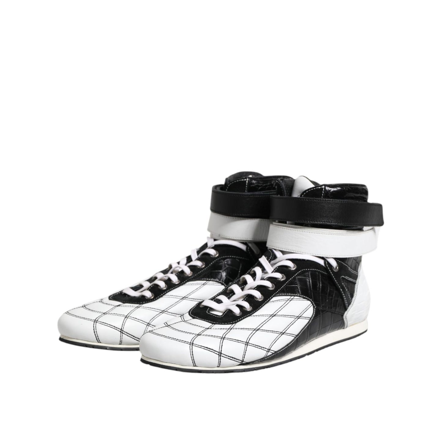Dolce & Gabbana Black White Leather High Top Sneakers Shoes