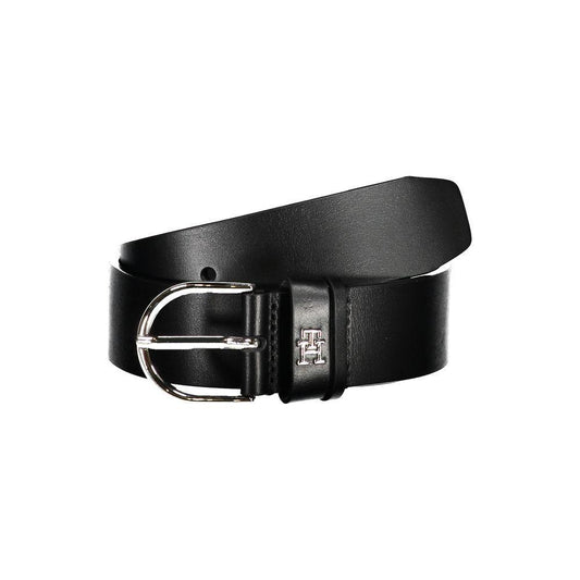 Tommy Hilfiger Chic Black Leather Belt with Metal Buckle TO-27548-70 CM / 28 INCHES